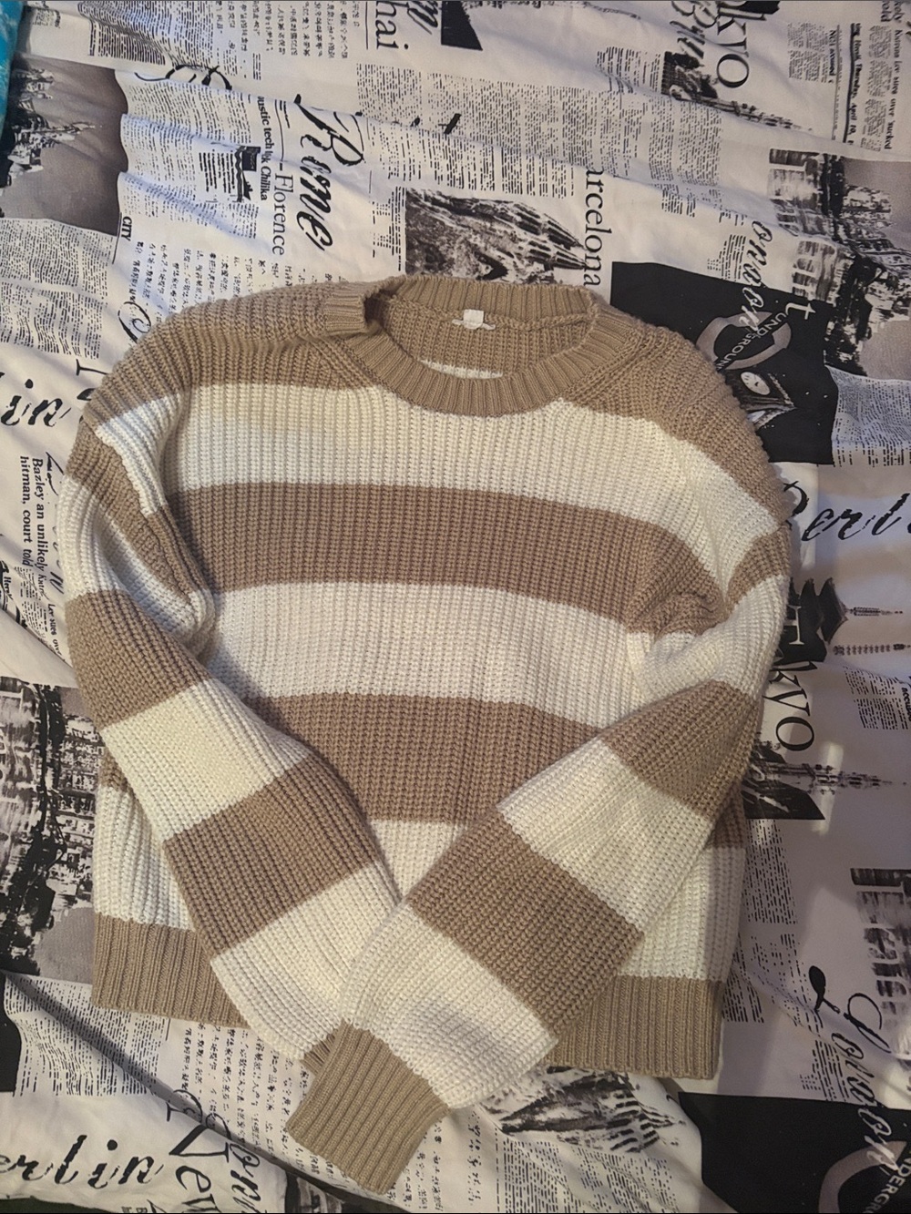 Garage Striped Crewneck Sweater in Cream and Tan